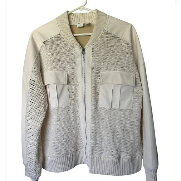 Anthropologie Crochet Bomber Cardigan Ivory Excellent Size L - Picture 4 of 9